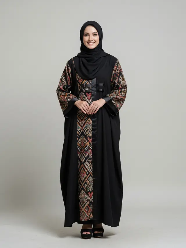 Model Gamis Hitam Kombinasi Brokat dan Satin/Ilustrasi ChatGPT