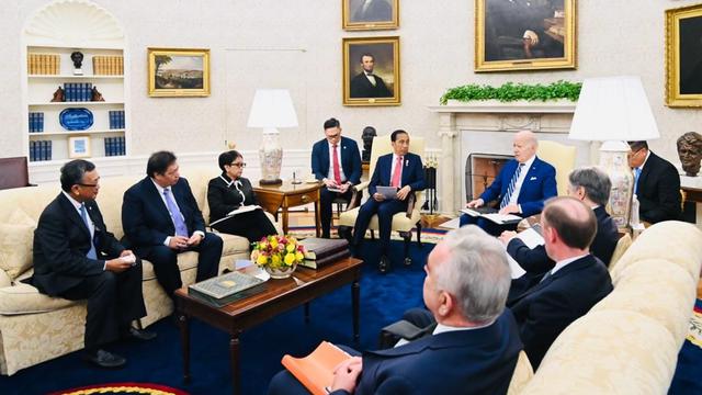 Presiden Joko Widodo atau Jokowi melakukan pertemuan dengan Presiden Amerika Serikat Joe Biden di Gedung Putih, Washington DC, Amerika Serikat,