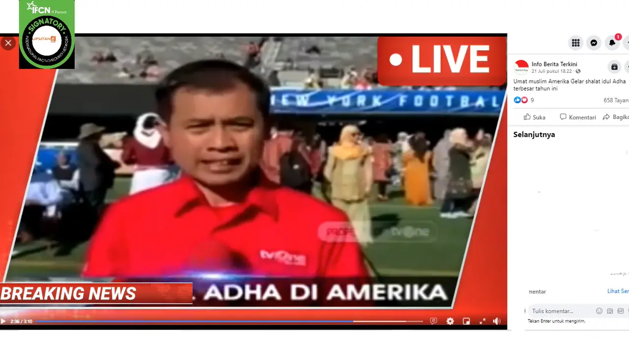Cek Fakta Liputan6.com mendapati klaim video umat muslim Amerika Serikat Salat Idul Adha terbesar pada 2021