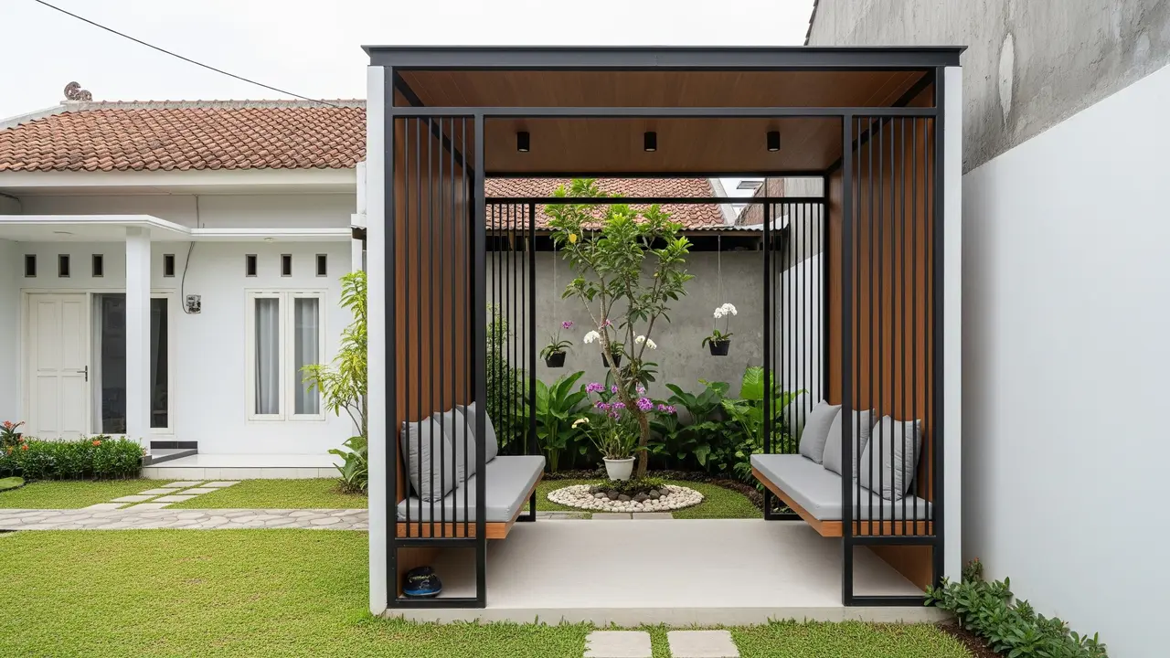 Desain Gazebo Minimalis Modern untuk Lahan Sempit Ukuran 2x2 Meter