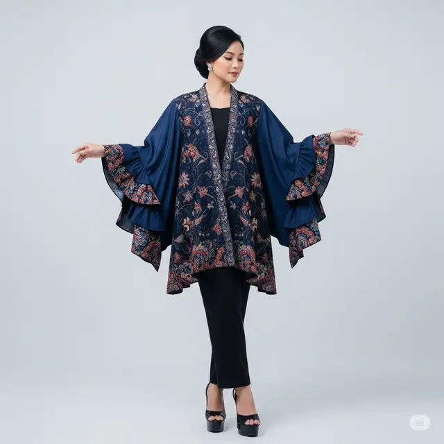 Model Atasan Batik dengan Detail Layer atau Ruffle.