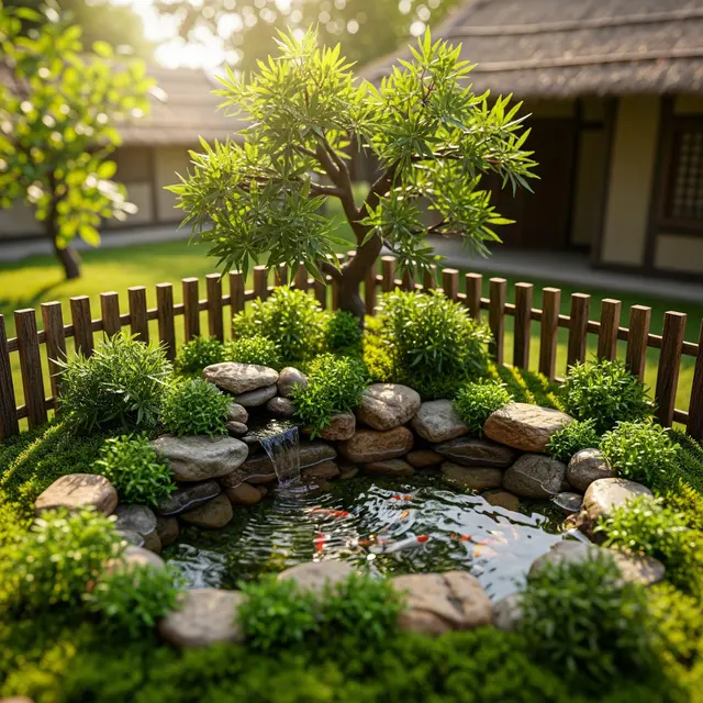 Contoh Taman Mini dengan Kolam Kecil di Rumah Desa (Image by Gemini AI)