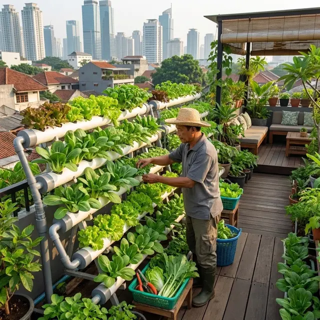 Rooftop Garden Sistem Hidroponik Vertikal (Gemini AI)