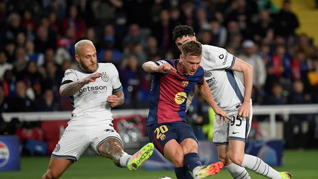 Duel sengit Barcelona vs Inter Milan di leg pertama semifinal Liga Champions 2024/2025