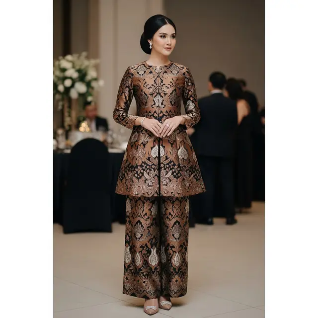 Setelan Celana Wideleg + Brokat Motif Lurik