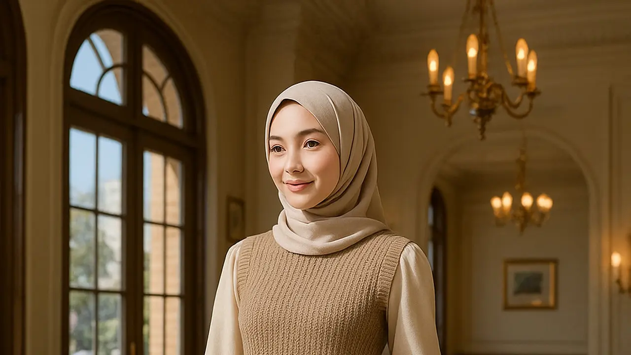 Model Gamis dengan Rompi Rajut