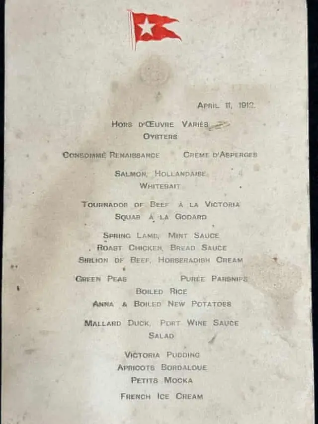 Menu Makanan Penumpang Kelas Satu Kapal Titanic