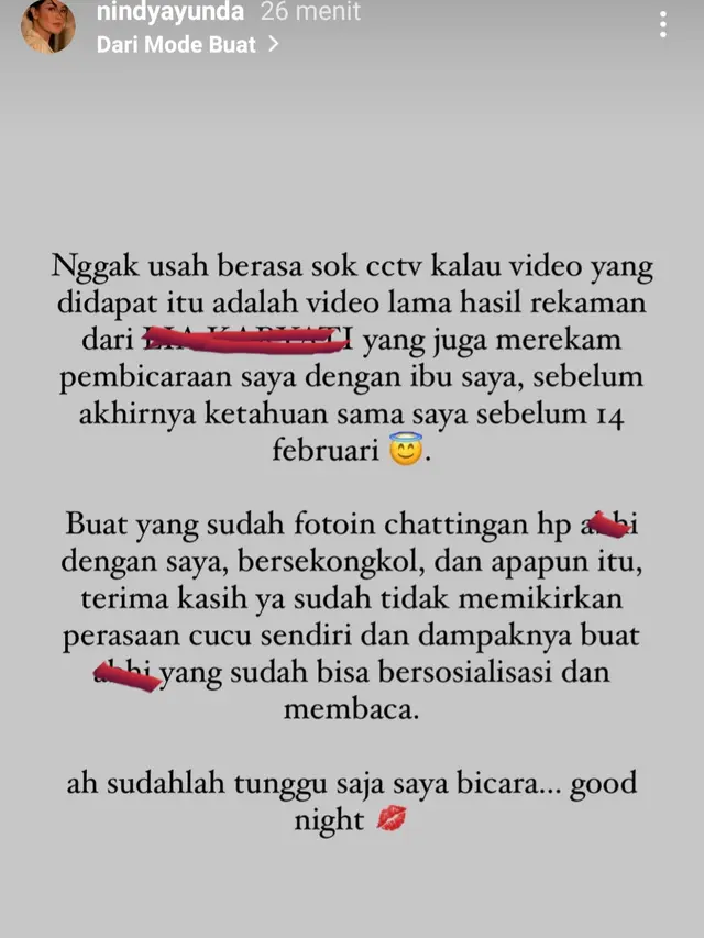 Unggahan Nindy Ayunda.