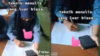 Viral Teknik Menulis Murid Cewek Ini Unik Banget, Bikin Guru Heran (TikTok/kang_lim87)