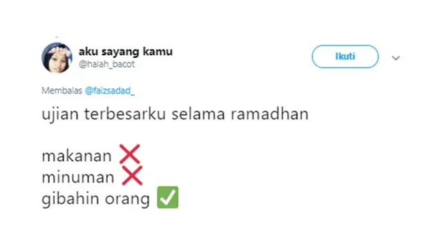Cuitan kocak (Sumber: Twitter/halah_bacot)