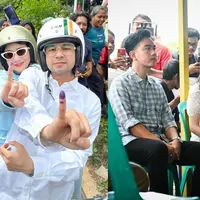 Nagita Slavina dan Selvi Ananda tampil kontras dengan gaya makeup yang berbeda di TPS (@raffinagita1717 @gibran_rakabuming)