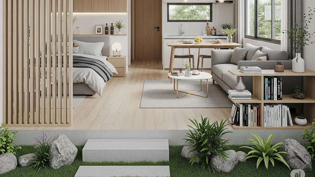 Open Plan dengan Taman Kecil