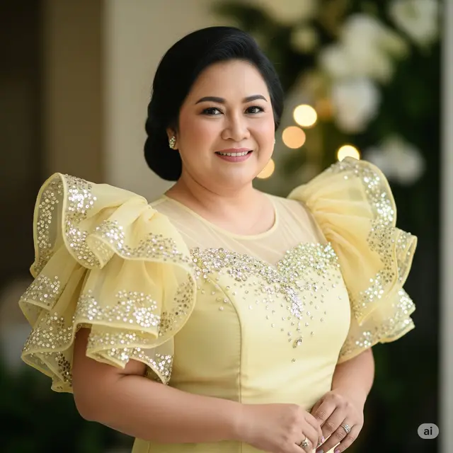 Kebaya dengan Detail Ruffles di Lengan