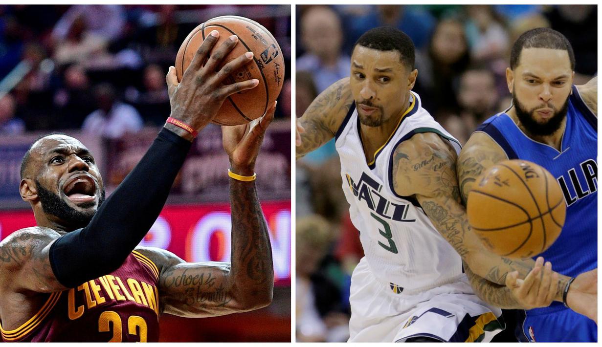 Bintang Cleveland Cavaliers, LeBron James dan pemain Utah Jazz, George Hill, dinobatkan sebagai pemain terbaik NBA wilayah Timur dan Barat pekan ini. (AP Photo)