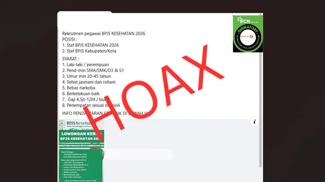 Klaim link pendaftaran lowongan kerja BPJS Kesehatan beredar di media sosial Facebook pada 6 Oktober 2026