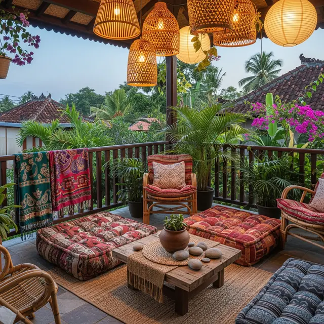 Teras Belakang Rumah Ala Cafe Tropis dengan Pencahayaan Gantung 2025