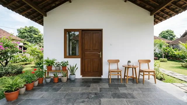 Inspirasi Teras Rumah Desa dengan Batu Alam yang Awet Bertahun-tahun. Gemini