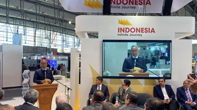 Menteri Perindustrian Agus Gumiwang Kartasasmita dalam sambutannya saat membuka Paviliun Indonesia pada gelaran Hannover Messe 2024, Senin pagi (22/4/2024) waktu Hannover. (Dok. Kemenperin)