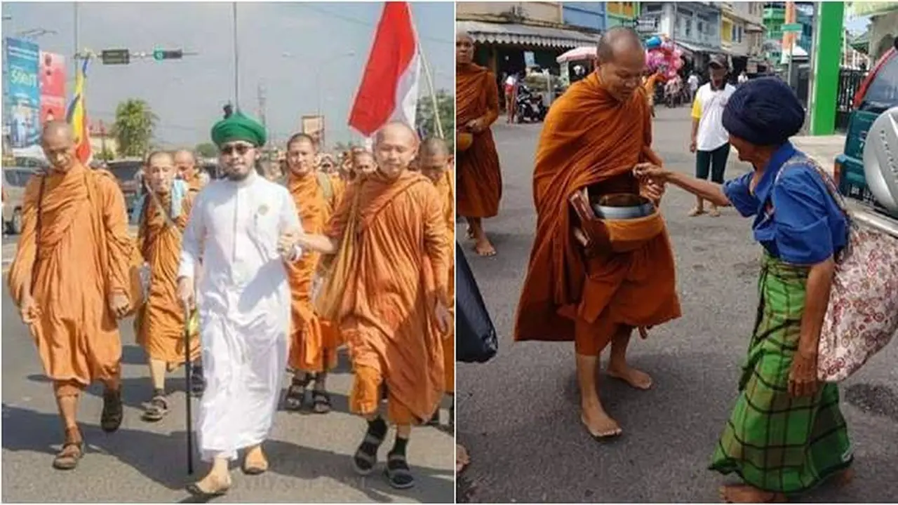 7 Momen Warga Berbagi Makanan Kepada Biksu dari Thailand, Indahnya Toleransi