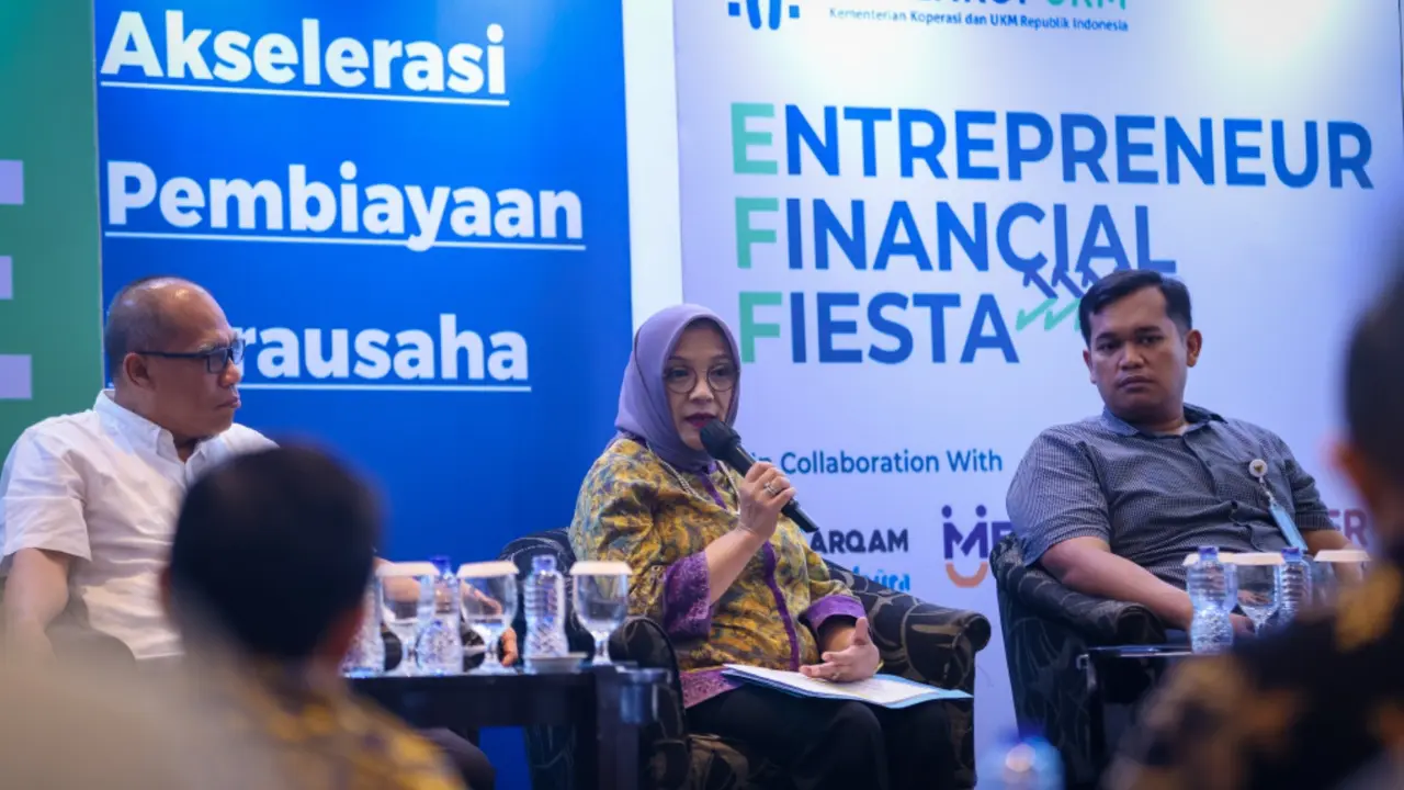 Deputi Bidang Kewirausahaan Siti Azizah, pada acara EFF 2023 dengan tema Acceleration Day: Akselerasi Percepatan Pembiayaan Wirausaha, di Jakarta, Senin (17/7/2023).