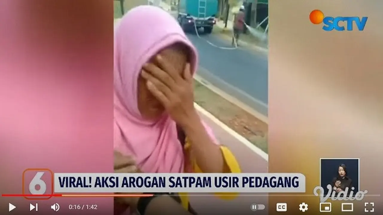 Video Satpam Taman Mini Indonesia Indah (TMII) yang membentak dan mengusir wanita yang merupakan seorang pedagang. (YouTube Liputan6)