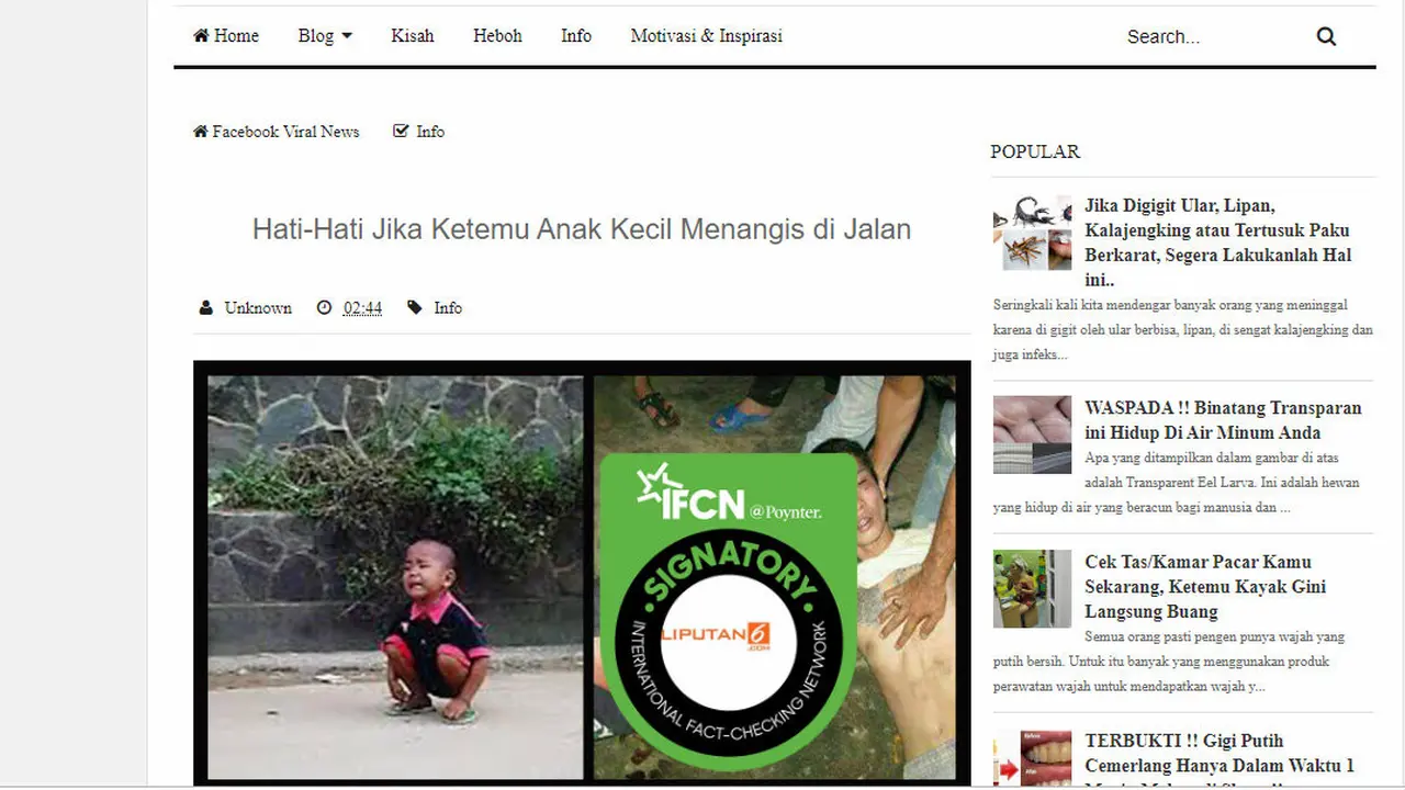 [Cek Fakta] Hoaks Modus Kejahatan Anak Kecil Menangis di Jalan