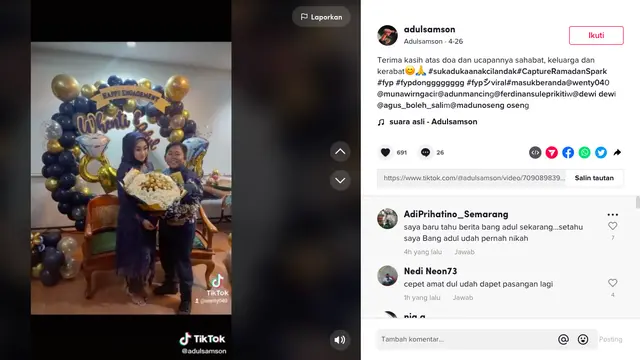 Komedian Adul Lamar Sang Kekasih. (TikTok @Adulsamson)