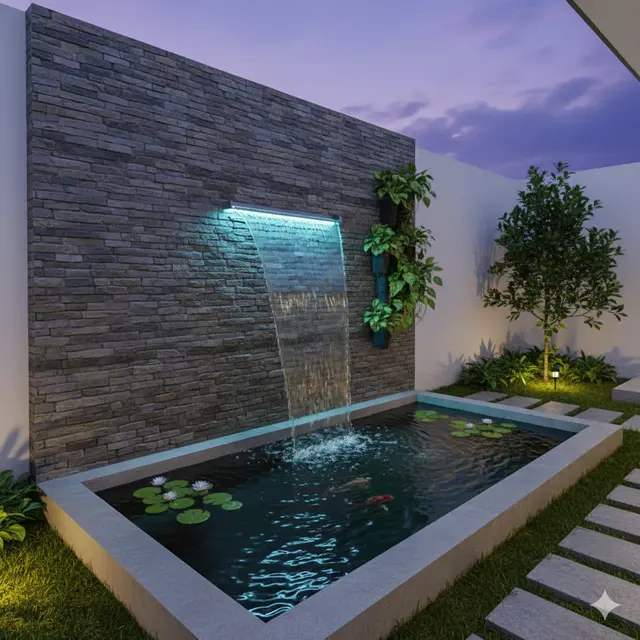 7 Desain Kolam Ikan Minimalis dengan Tanaman Air dan Pencahayaan LED, Bikin Taman Rumah Makin Hidup