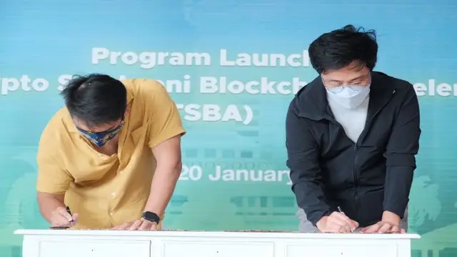 Penandatanganan MoU peluncuran blockchain akselerator pada Kamis (20/1/2022), Seminyak, Bali. (Foto: Tokocrypto)
