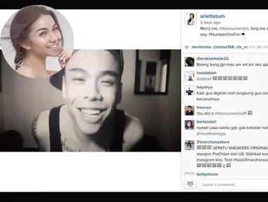 Ariel Tatum secara terang-terangan meminta penyanyi Teza Sumendra untuk menikahinya dalam sebuah komentar di akun Instagramnya. (instagram.com/arieltatum)