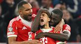 Pemain Bayern Munchen, Luis Diaz, melakukan selebrasi setelah mencetak gol ke gawang Real Madrid pada laga leg kedua perempat final Liga Champions di Allianz Arena, Kamis (16/4/2026) dini hari WIB. (AP Photo/Lennart Preiss)