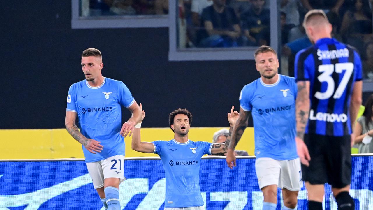 Selebrasi pemain Lazio saat menghajar Inter Milan di Liga Italia
