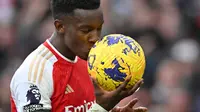 Eddie Nketiah mencetak hattrick ketika Arsenal menang atas Sheffield United di Premier League. (Bola.com/Dok.AFP/GLYN KIRK).