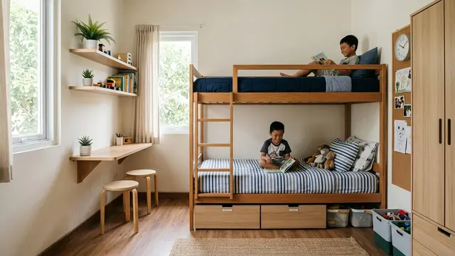 8 Ide Menata Kamar Tidur untuk Dua Anak dengan Satu Ranjang (AI Generated)