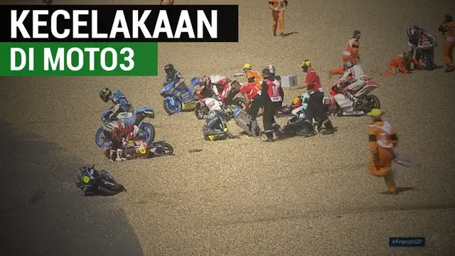 Berita video momen kecelakaan massal para pebalap di Moto3 di Sirkuit Le Mans pada Minggu (21/5/2017). Insiden ini terjadi saat balapan pada lap kedua. Pebalap dalam waktu hampir bersamaan tergelincir dan terjatuh. Seperti apa insiden ini?