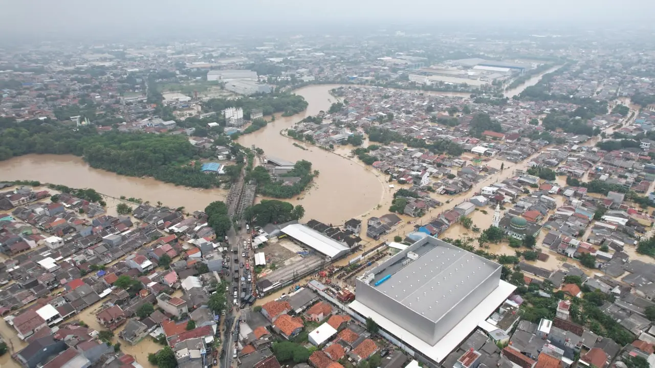 Pantauan udara kondisi banjir di Kota Bekasi, Jawa Barat, Selasa (4/3/2025).