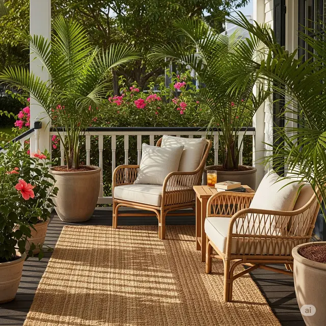 Sudut Santai dengan Pot Palem Besar