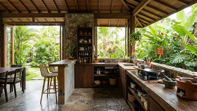 Model Dapur Semi Outdoor yang Sejuk Berkat Bukaan Lebar