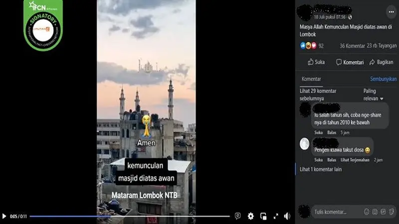 Gambar Tangkapan Layar Video yang Diklaim Masjid di Atas Awan di Lombok (sumber: Facebook).