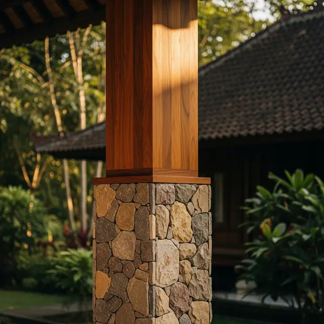 Model Tiang Rumah Batu Alam Kombinasi Kayu