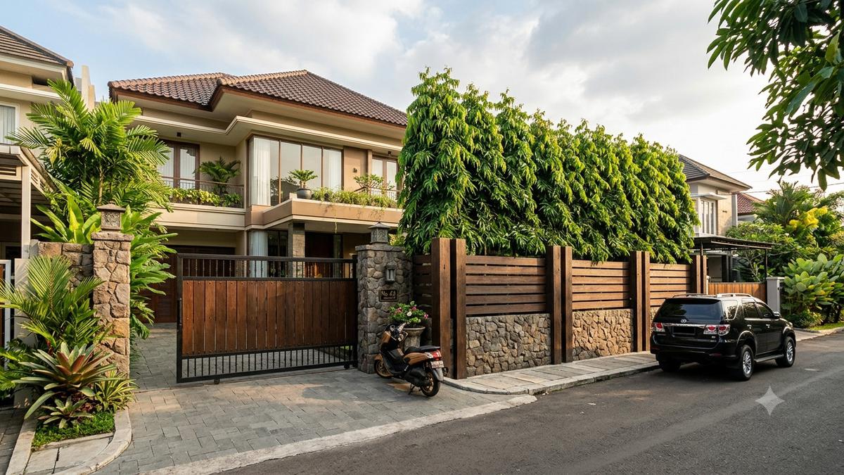 8 Inspirasi Pagar Rumah dengan Glodokan Tiang dan Batu Alam, Bikin Hunian Lebih Elegan