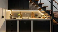 Dapur di Bawah Tangga dengan Sentuhan Industrial/Dapur 2x2 Meter Rumah Type 30 dengan Konsep Industrial Unfinished Look (Sumber: gemini.com)