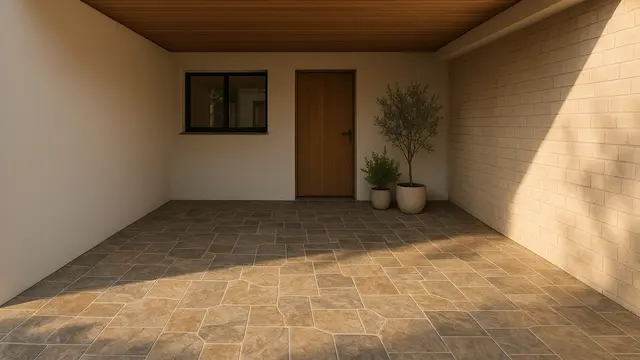 Desain Carport dengan Lantai Batu Alam yang Minimalis