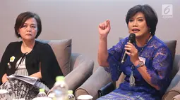 Executive Director IBCWE Maya Juwita memberikan paparan hasil riset tentang Dampak Budaya terhadap Lingkungan Kerja, di Jakarta, Jumat (22/3). Riset menunjukkan bahwa masyarakat Indonesia telah memiliki kesadaran pentingnya inovasi dalam memajukan perusahaan. (Liputan6.com/Fery Pradolo)