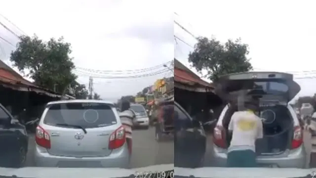 Emak-emak parkir mobil di tengah jalan (Instagram/@memomedsos)