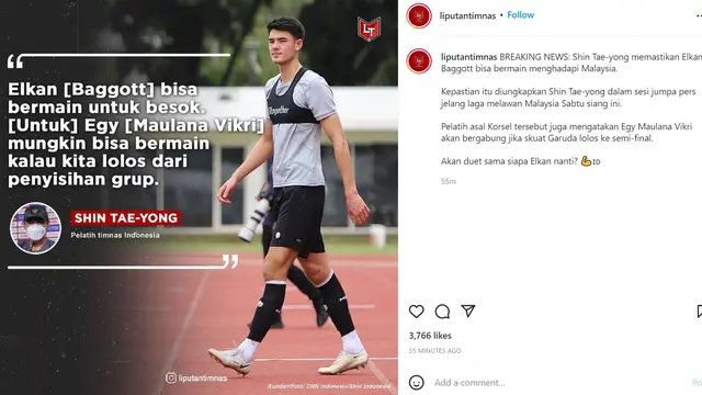 Elkan Baggott (Foto: Instagram/@liputantimnas)