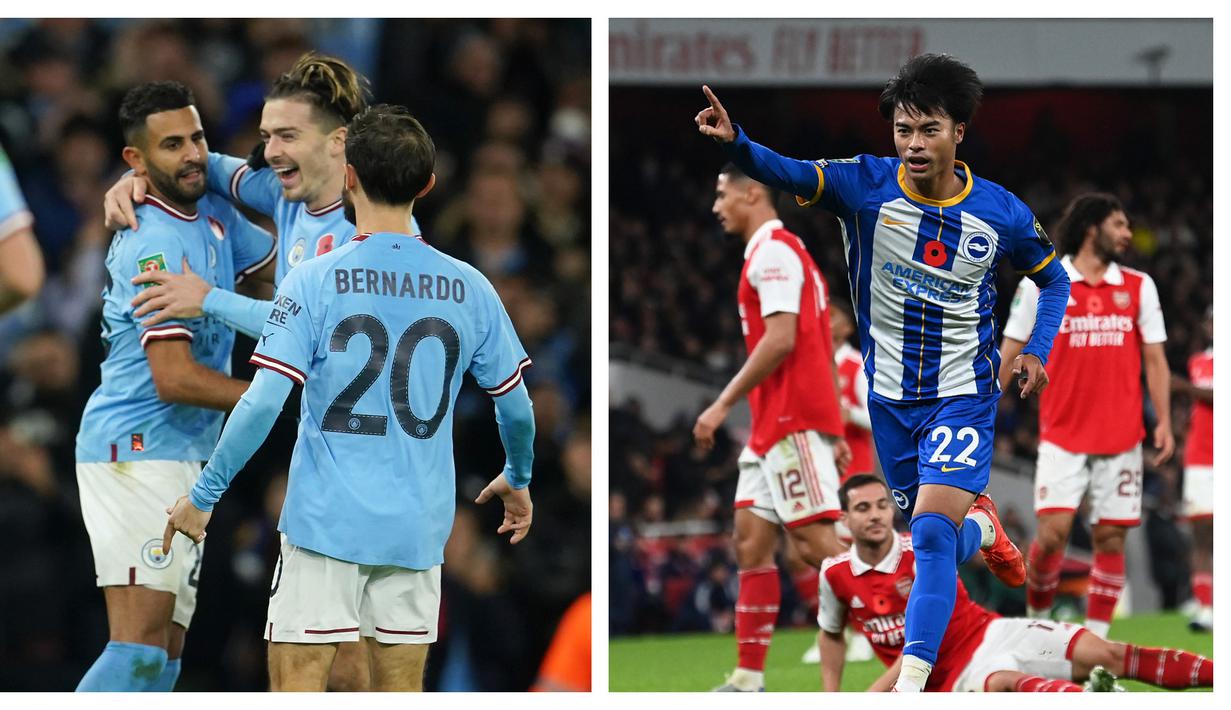 Babak ketiga Carabao Cup 2022/2023 yang digelar Kamis (10/11/2022) dini hari WIB menjadi kuburan bagi tiga tim Big Six asal London, yaitu Chelsea, Arsenal dan Tottenham Hotspur. Sementara Manchester City melaju mulus ke babak keempat usai menumbangkan Chelsea. (Kolase AP dan AFP)