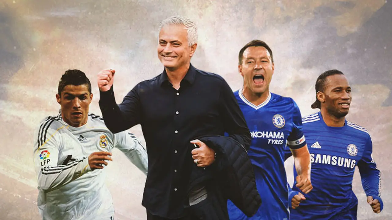 Ilustrasi - Jose Mourinho dikelilingi John Terry, Cristiano Ronaldo, dan Didier Drogba