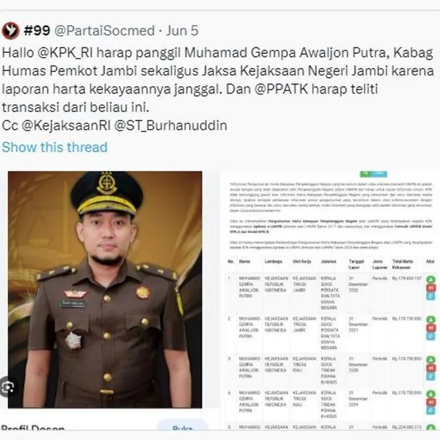 Jaksa yang Laporkan Siswi SMP di Jambi Disebut Harta Kekayaannya Bakal Diusut dan Membantah Rangkap Jabatan