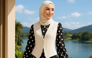 Rekomendasi Gamis Motif dengan Rompi Polos/AI